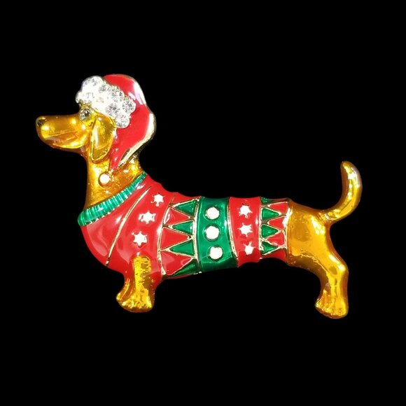 Dachshund Christmas Pins & Choker or Dog Christmas Collar - Picture 3 of 11